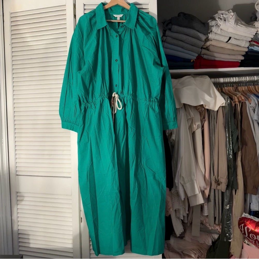 Banana Republic Cotton Poplin Midi Shirtdress | Green | XL/XXL | NWT